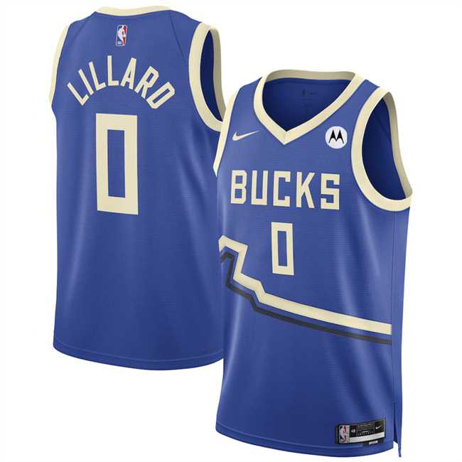 Men%27s Milwaukee Bucks #0 Damian Lillard Royal 2024-25 City Edition Stitched Jersey Dzhi